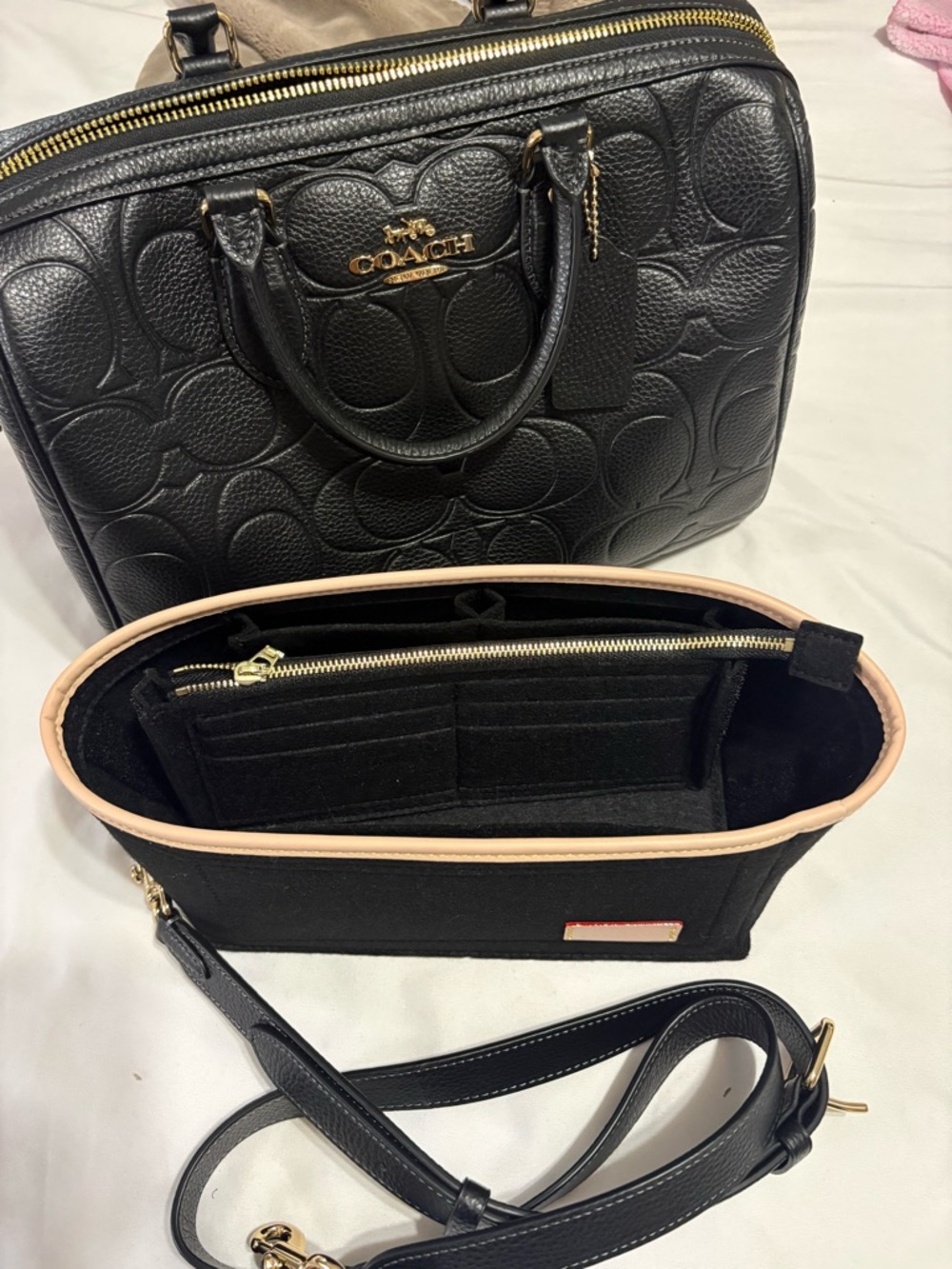 Coach Black Embossed Signature Leather Satchel with Gold HardwareLarge Rowan - Picture 5 of 6